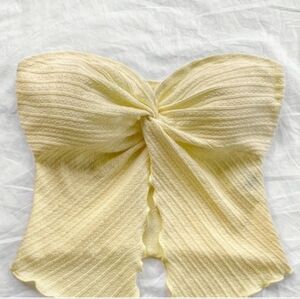 Yellow Twist Front Strapless Halter Top Slit In Front.